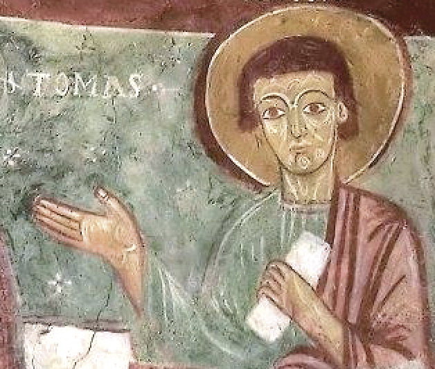 1 - San Tommaso, affresco (particolare), XII secolo, autore ignoto; Pieve di San Maurizio - Roccaforte Mondovì.
