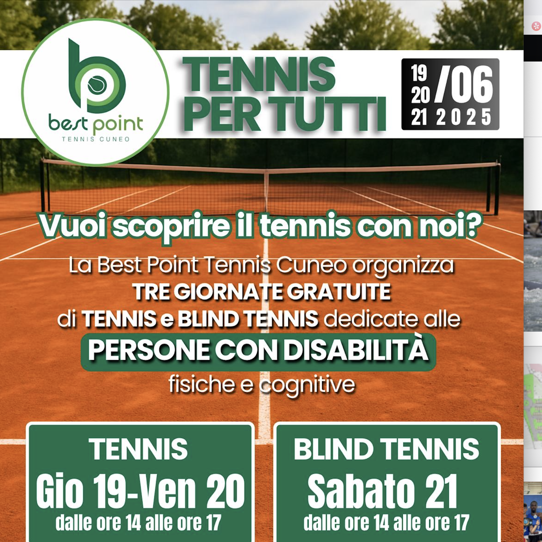 La Guida - Tennis per tutti: giornate gratuite di tennis e blind tennis per persone con disabilità